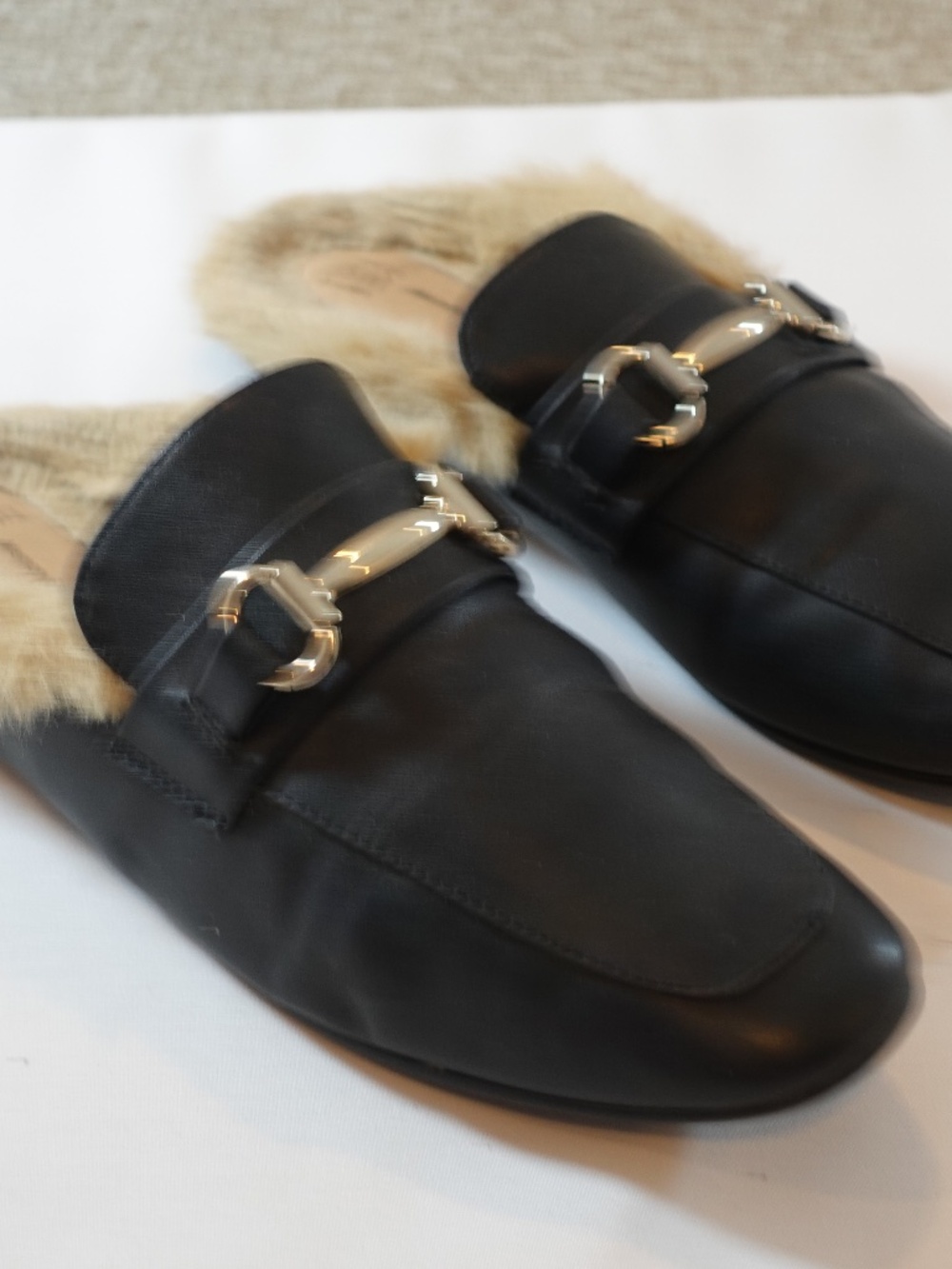Time and Tru Horsebit Faux Fur mules
